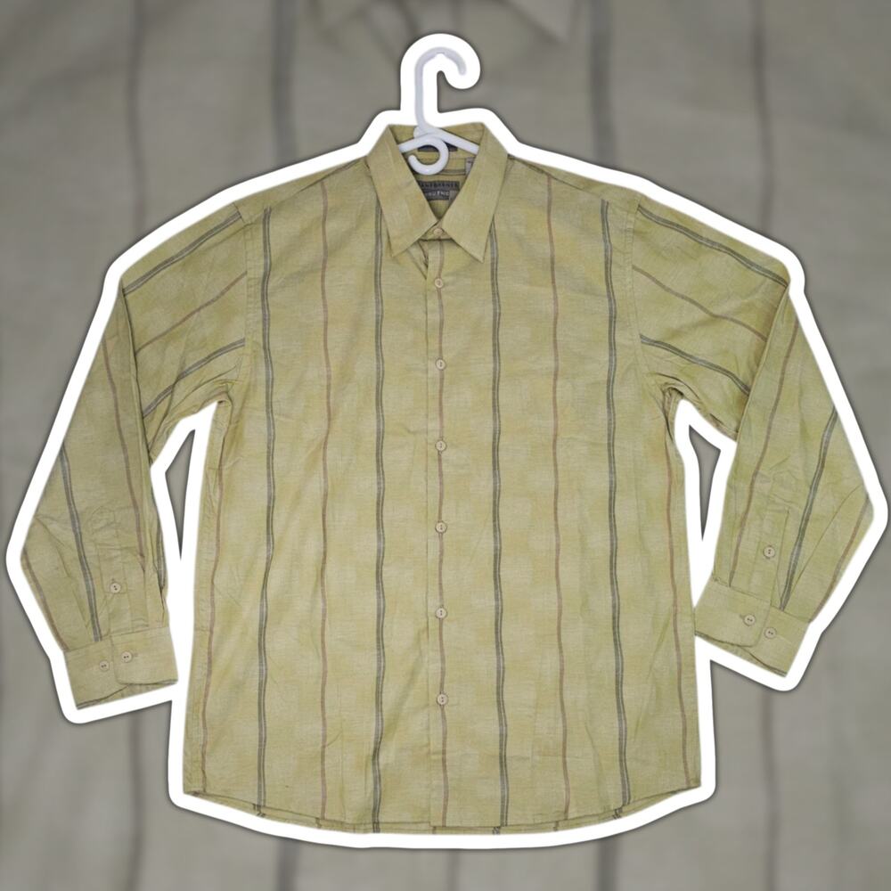 Jhane Barnes Frequency Shirt Mens Medium Green Striped Cotton Woven In Japan NWT